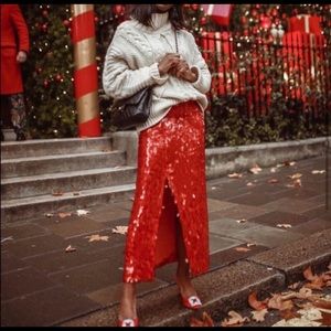 Zara red midi sequin skirt with slit